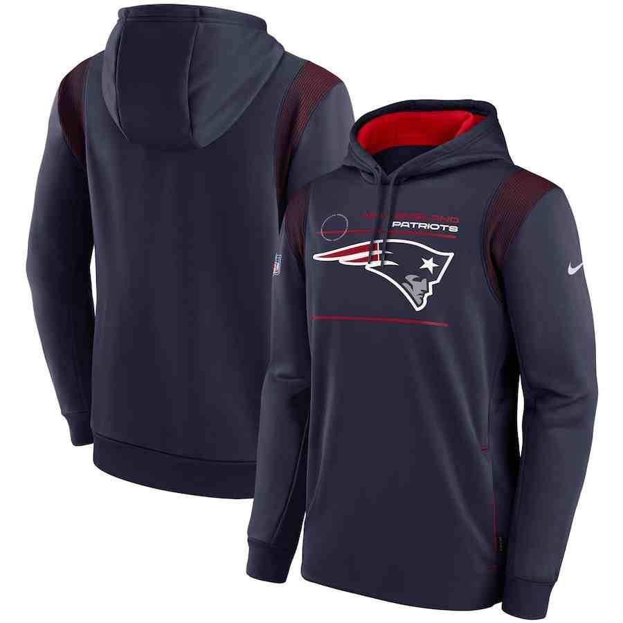 Men's New England Patriots 2021 Navy Sideline Logo Performance Pullover Hoodie