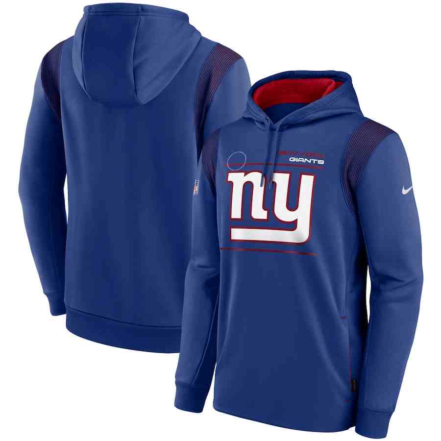 Men's New York Giants 2021 Blue Sideline Logo Performance Pullover Hoodie