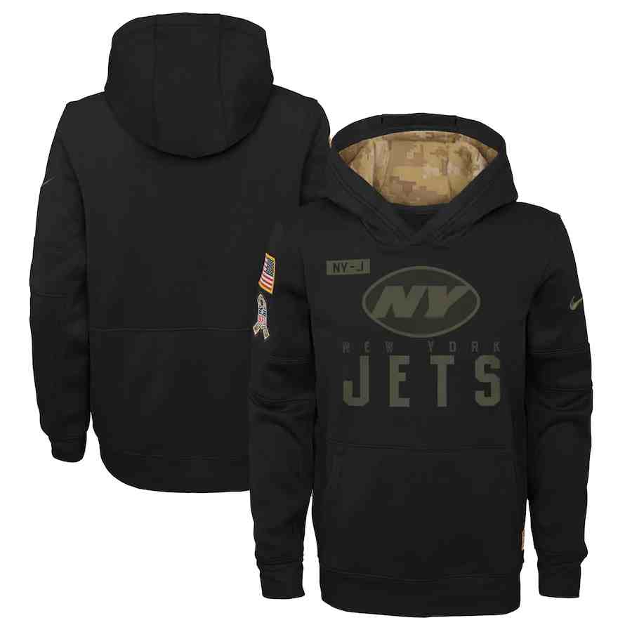 Youth New York Jets Nike Camo 2020 Salute To Service Therma Performance Pullover Hoodie