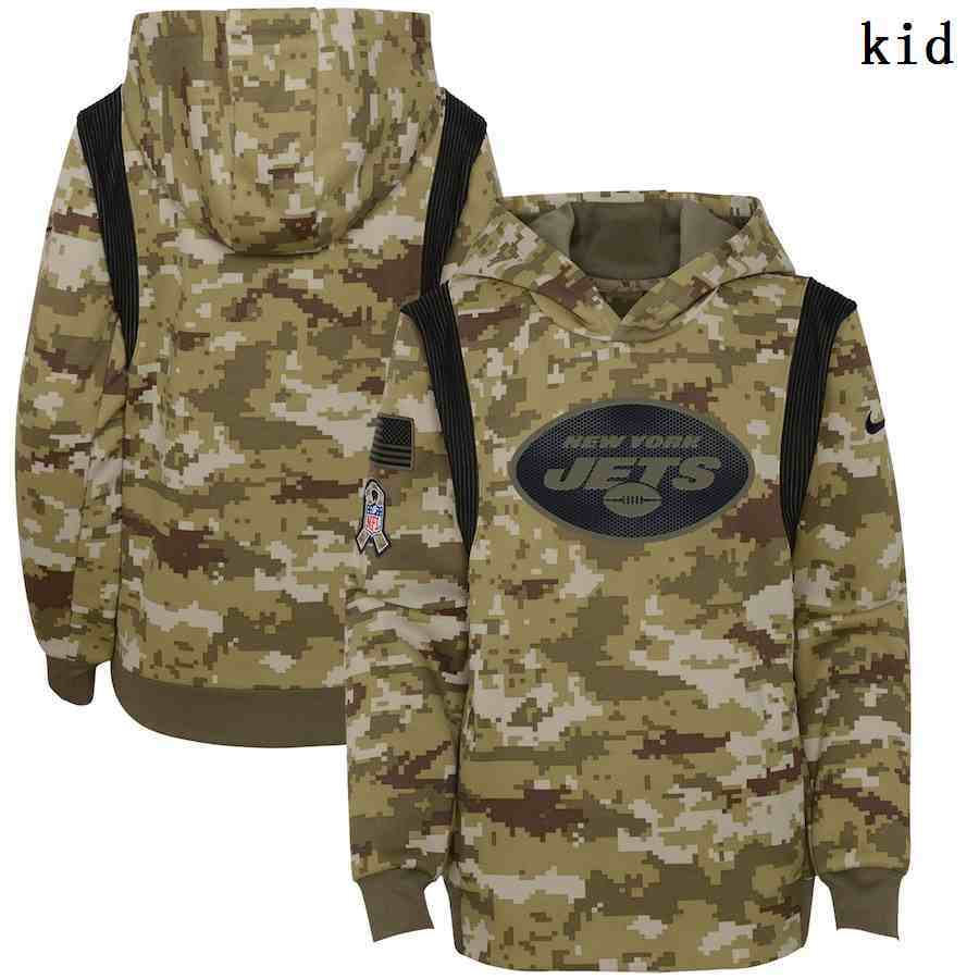 Youth New York Jets Nike Camo 2021 Salute To Service Therma Performance Pullover Hoodie