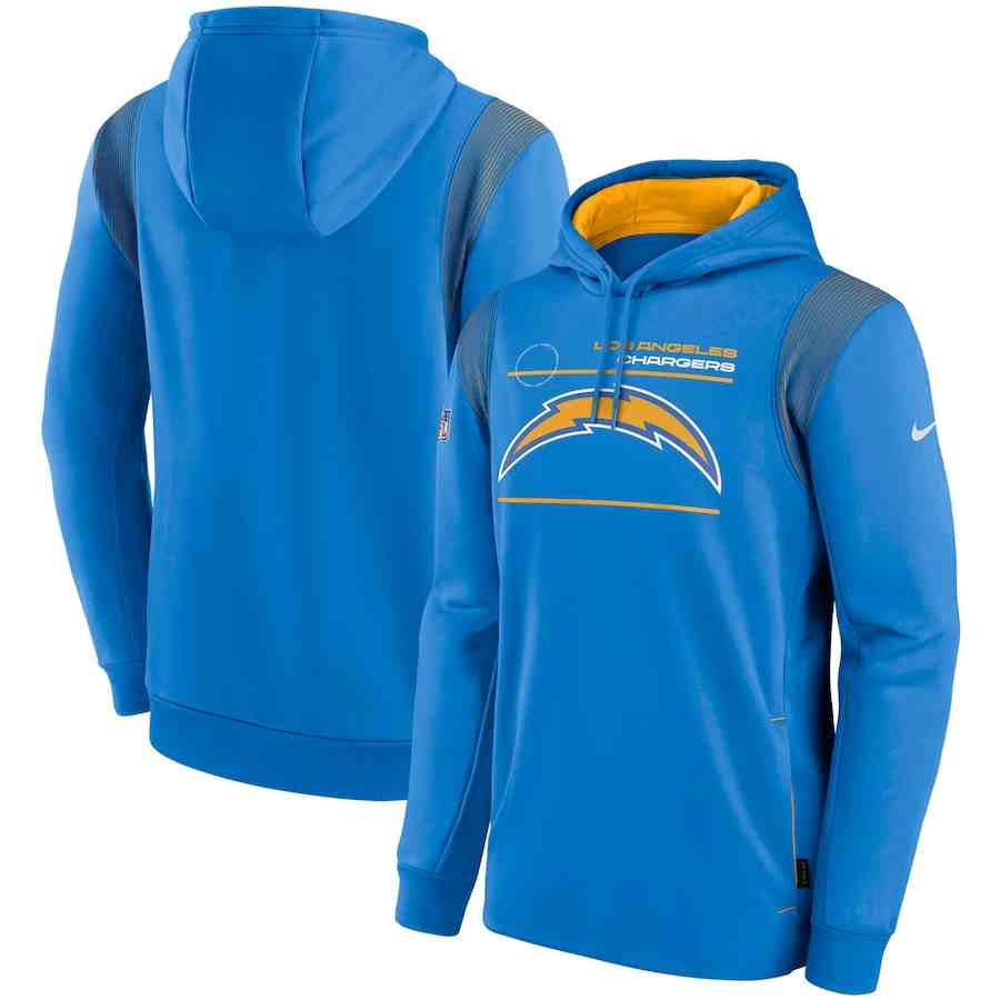 Men's Los Angeles Chargers 2021 Blue Sideline Logo Performance Pullover Hoodie