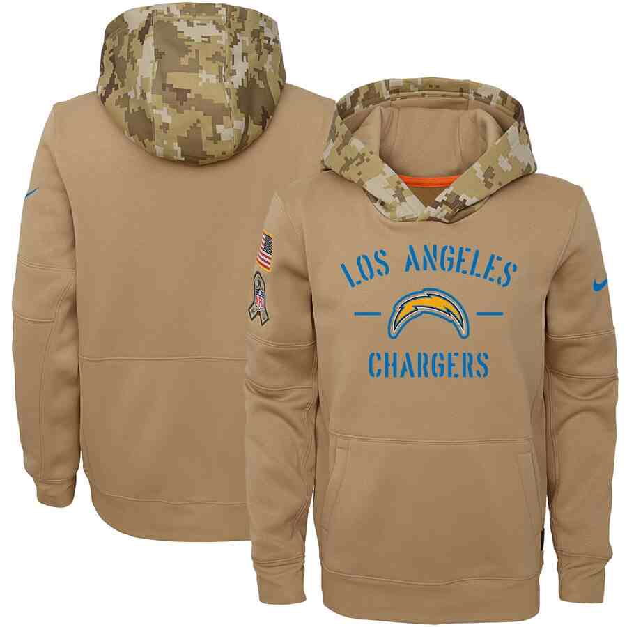 Youth Los Angeles Chargers Nike Camo 2019 Salute To Service Therma Performance Pullover Hoodie