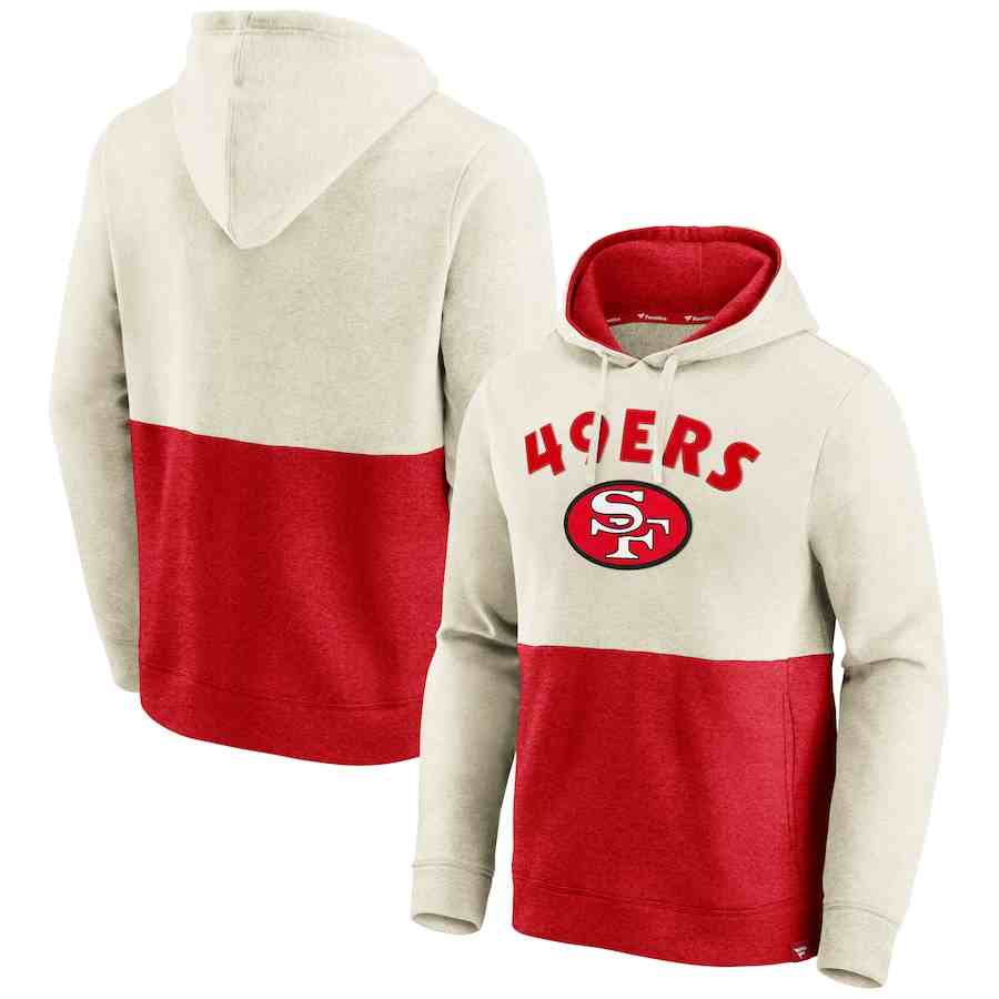 San Francisco 49ers Fanatics Branded Throwback Arch Colorblock Pullover Hoodie - Oatmeal&Scarlet