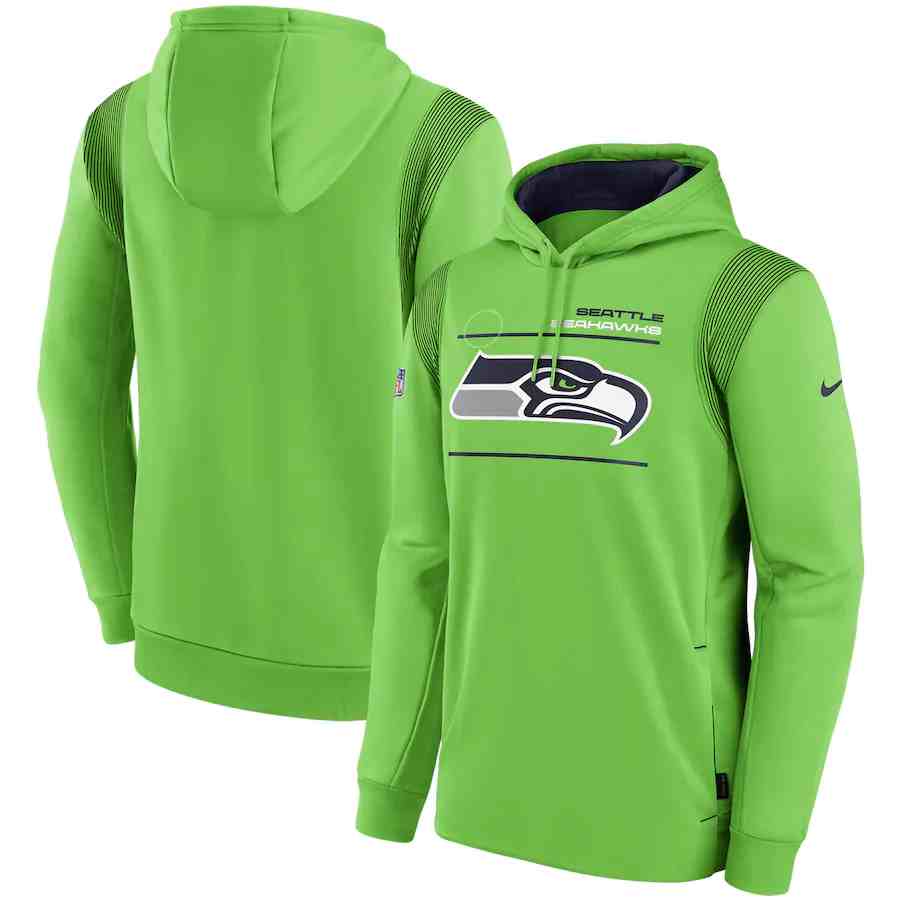Men's Seattle Seahawks 2021 Green Sideline Logo Performance Pullover Hoodie