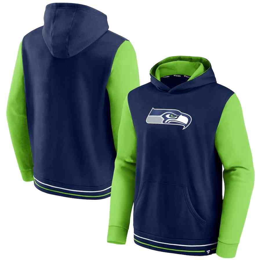 Seattle Seahawks Fanatics Branded Block Party Pullover Hoodie - College Navy&Neon Green