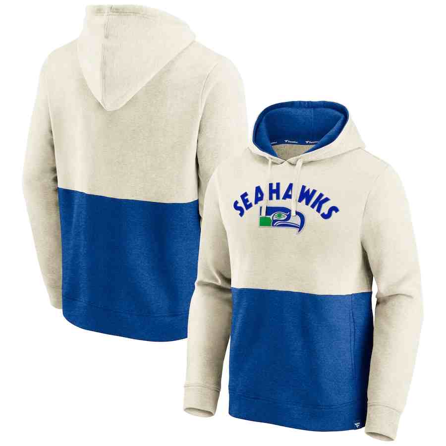 Seattle Seahawks Fanatics Branded Throwback Arch Colorblock Pullover Hoodie - Oatmeal&Roya