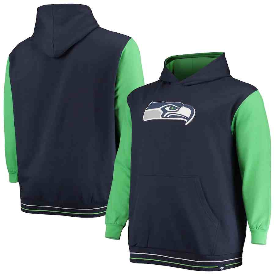 Seattle Seahawks Fanatics Branded Big & Tall Block Party Pullover Hoodie - College Navy&Neon Green
