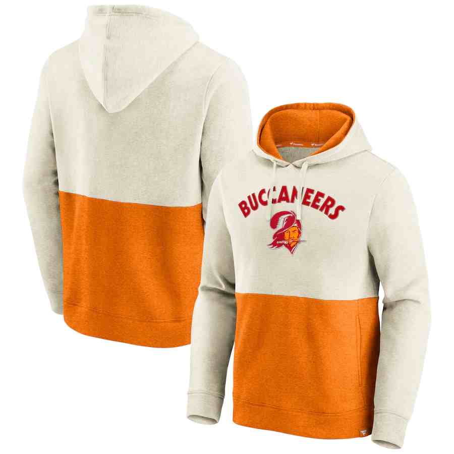 Tampa Bay Buccaneers Fanatics Branded Throwback Arch Colorblock Pullover Hoodie - Oatmeal&Orange