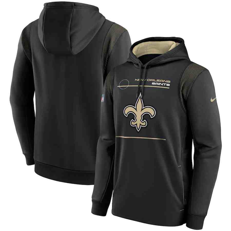 Men's New Orleans Saints 2021 Black Sideline Logo Performance Pullover Hoodie