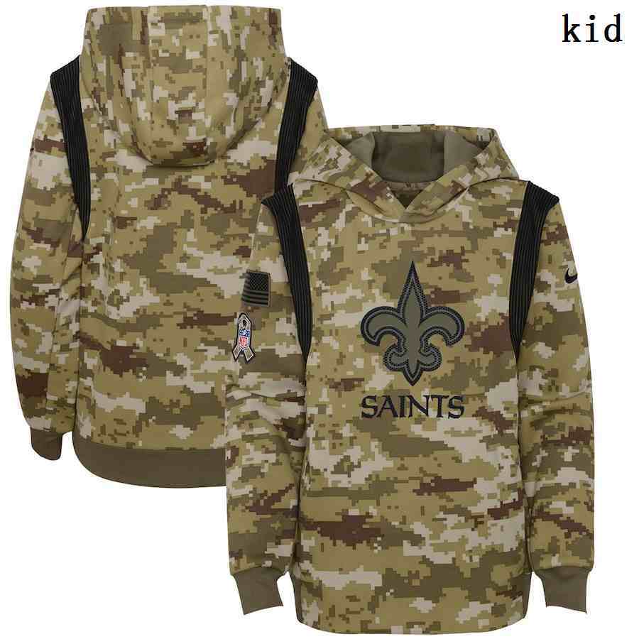 Youth New Orleans Saints Nike Camo 2021 Salute To Service Therma Performance Pullover Hoodie