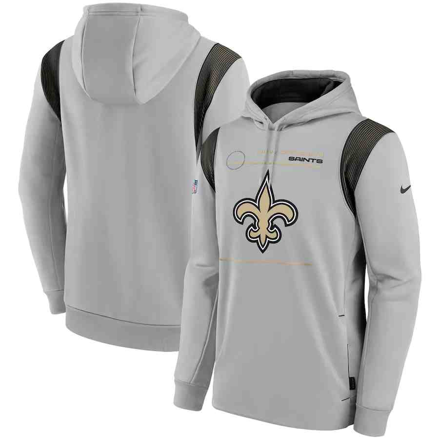 Men's New Orleans Saints 2021 Grey Sideline Logo Performance Pullover Hoodie