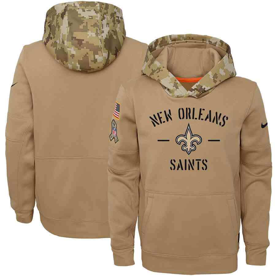 Youth New Orleans Saints Nike Camo 2019 Salute To Service Therma Performance Pullover Hoodie