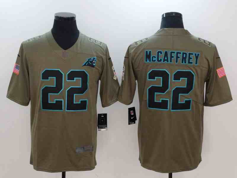 Nike Panthers 22 Christian McCaffrey Olive Salute To Service Limited Jersey