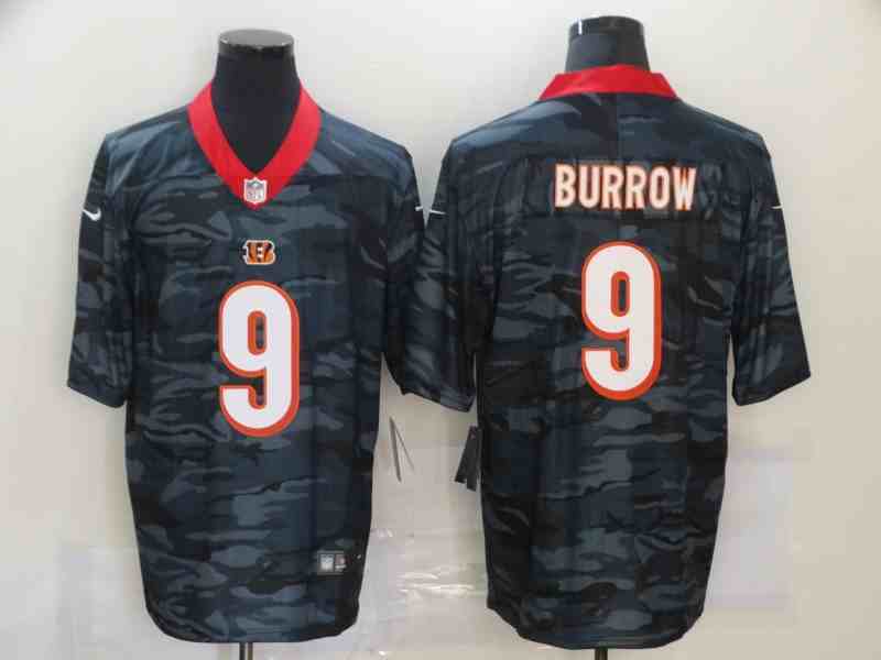 Nike Bengals 9 Joe Burrow Black Camo Limited Jersey