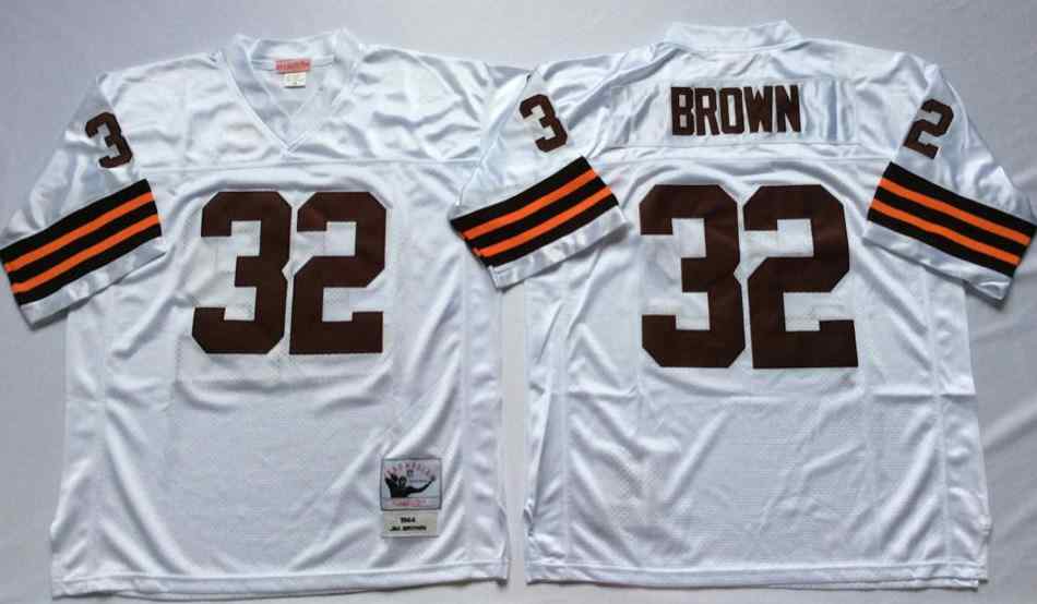 Cleveland Browns 32 Jim Brown 1964 Throwback White Jersey