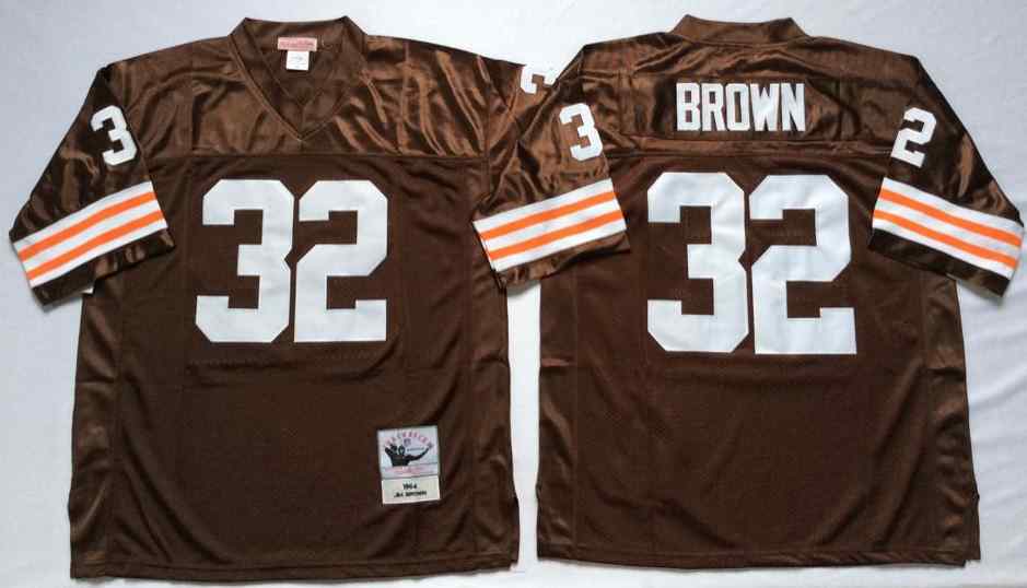Cleveland Browns 32 Jim Brown 1964 Throwback Brown Jersey