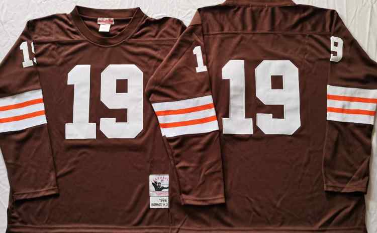 Cleveland Browns 19 Bernie Kosar 1986 Throwback Brown Long Sleeve  Jersey