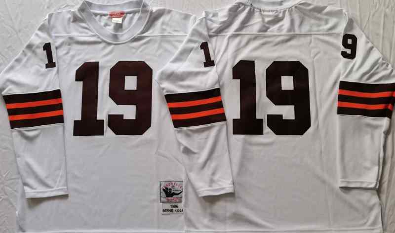 Cleveland Browns 19 Bernie Kosar 1986 Throwback White Long Sleeve  Jersey