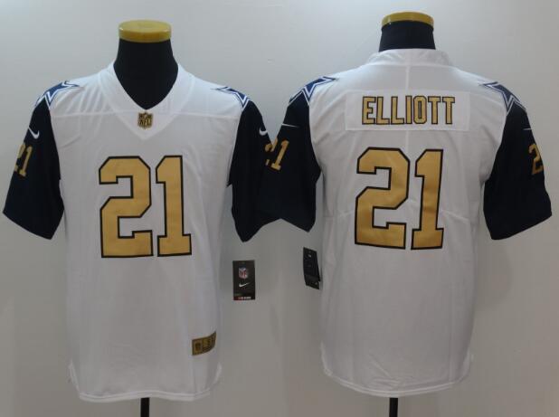 New Nike Dallas Cowboys 21 Elliott White Men's Stitched Limited Color Rush Gold Jersey