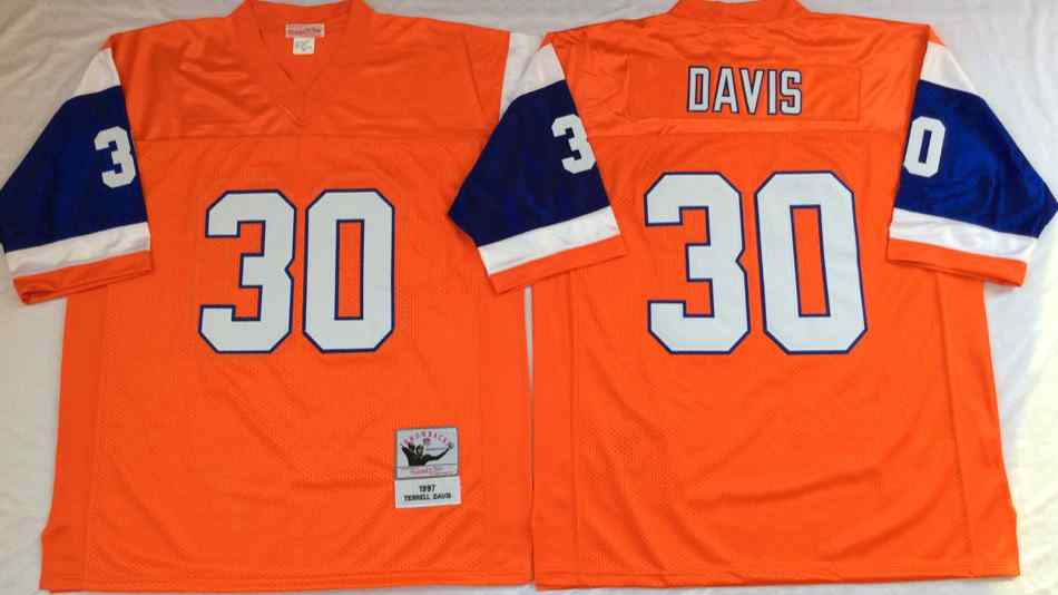 Denver Broncos 30 Terrell Davis Orange Throwback Jersey