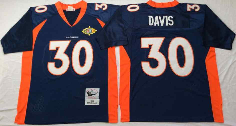 Denver Broncos 30 Terrell Davis 1997 Blue Throwback Jersey