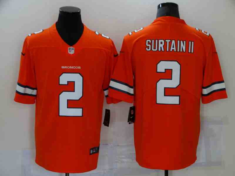 Men's Denver Broncos 2 Surtain II Orange 2021 Color Rush Stitched NFL Nike Limited Jerse