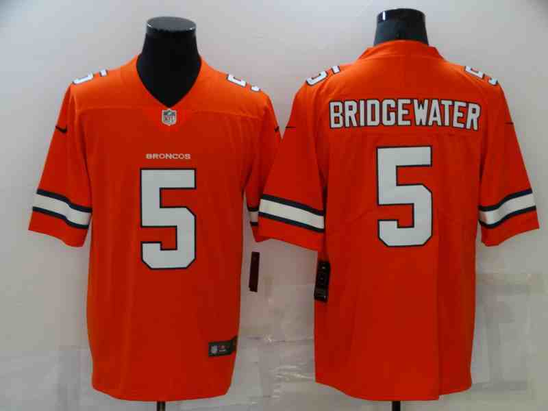 Men's Denver Broncos 5 Teddy Bridgewater Orange 2021 Color Rush Stitched NFL Nike Limited Jerse