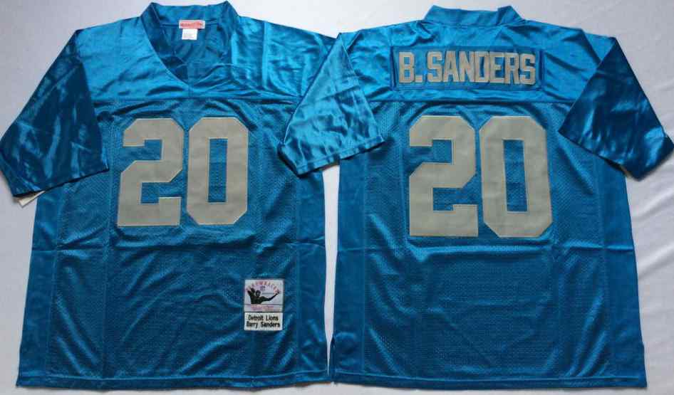 Detroit Lions 20 Barry Sanders Throwback Light Blue Jersey