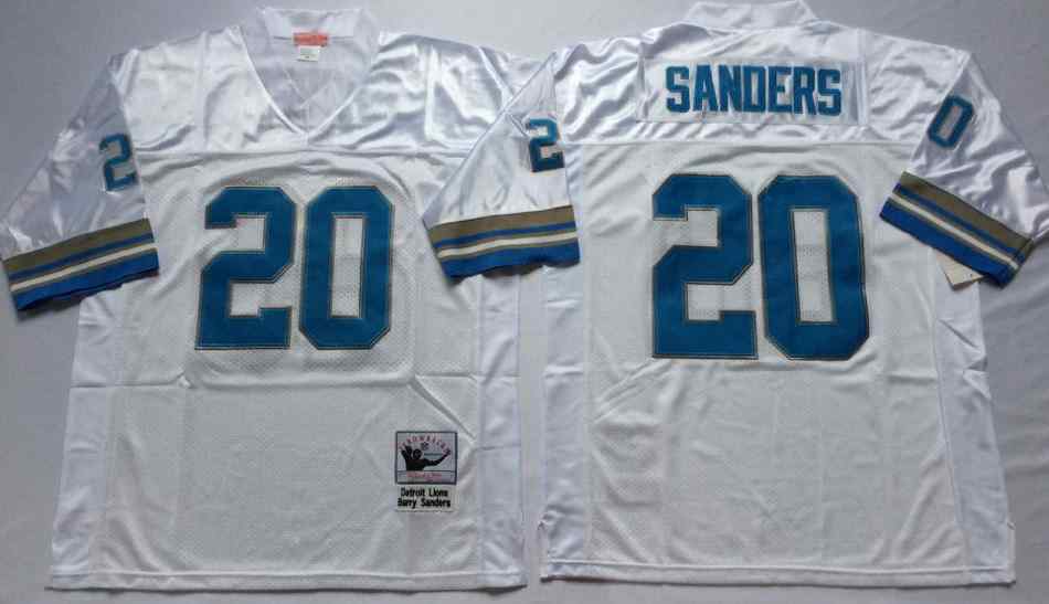 Detroit Lions 20 Barry Sanders Throwback White Jersey