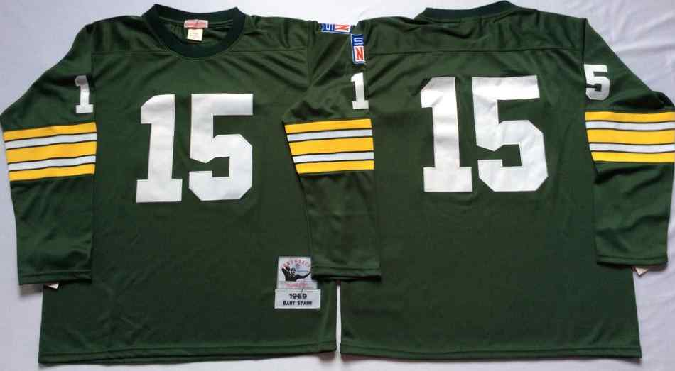 Green Bay Packers 15 Bart Starr 1969 Throwback Green Jersey