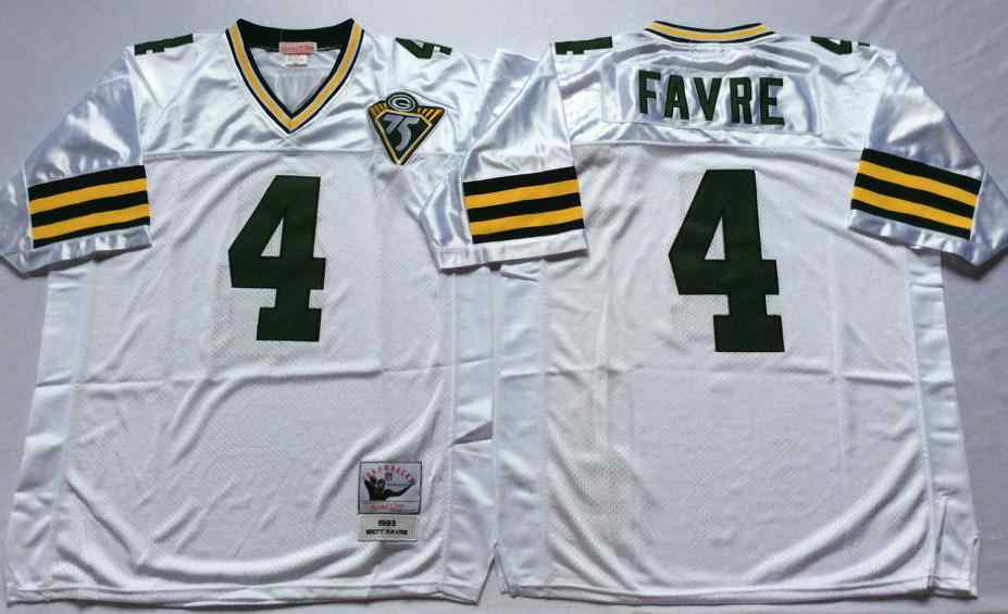 Green Bay Packers 4 Brett Favre Throwback White Jersey