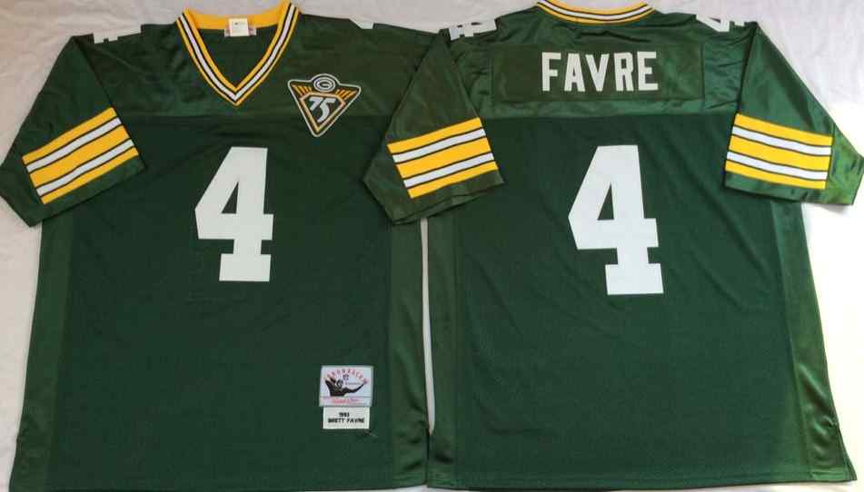 Green Bay Packers 4 Brett Favre 1993 Throwback Green Jersey