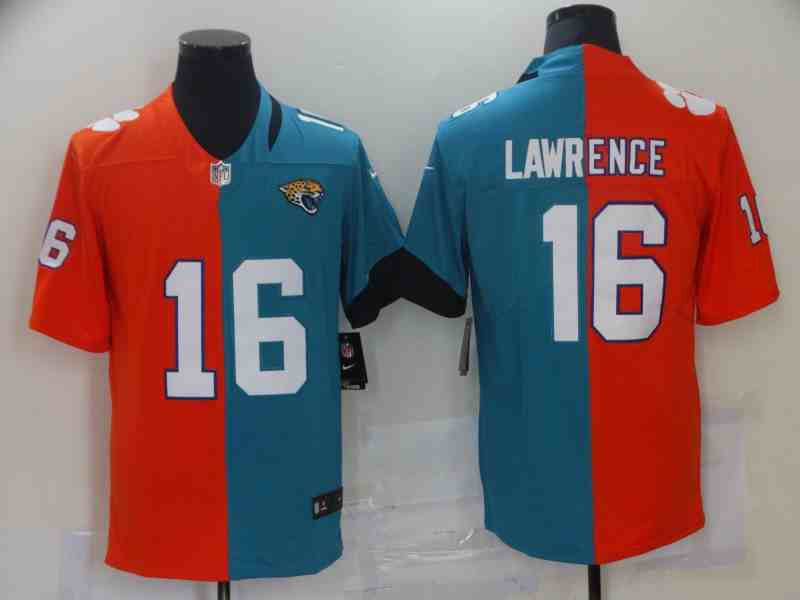 Men Jacksonville Jaguars 16 Trevor Lawrence 2021 Teal Orange Draft Split Vapor Limited Stitched NFl Jersey