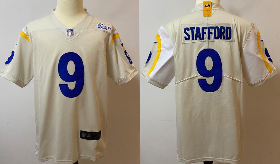 Men's Los Angeles Rams 9 Matthew Stafford Bone Stitched NFL Jersey