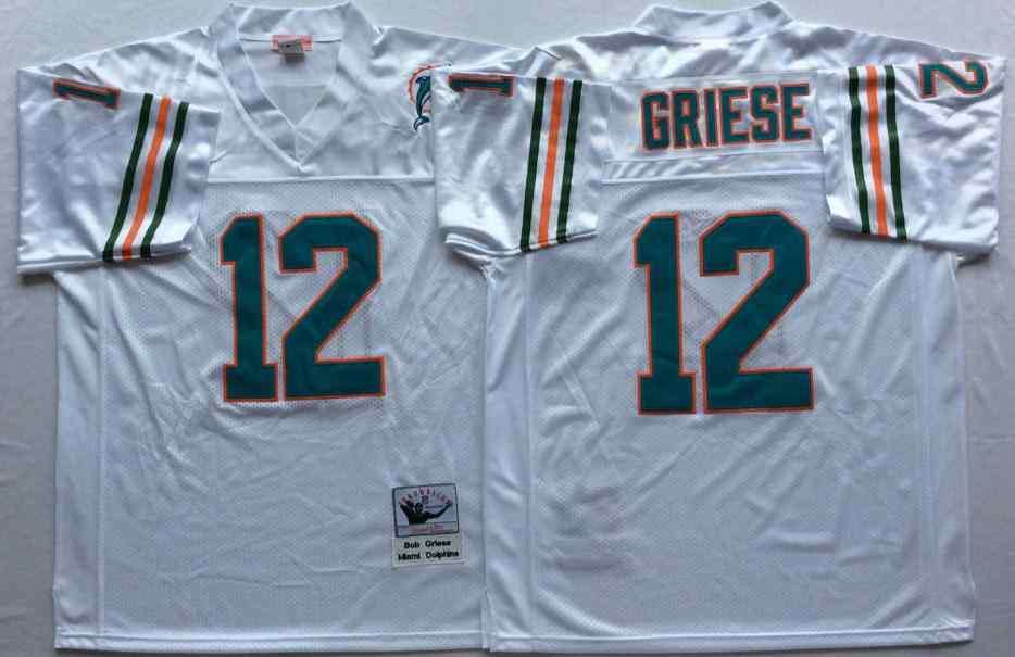 Miami Dolphins 12 Bob Griese Throwback White Jersey