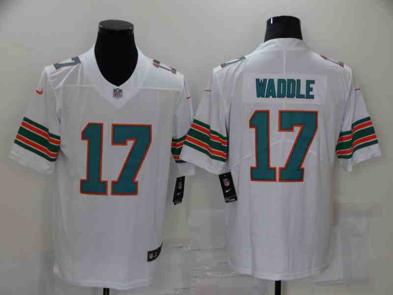 Nike Dolphins 17 Jaylen Waddle White Throwback Vapor Untouchable Limited Jersey