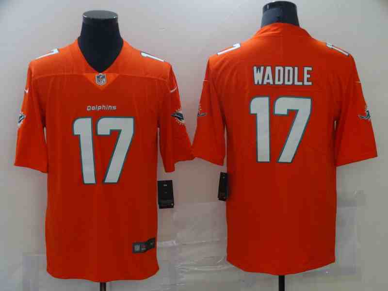 Men Miami Dolphins 17 Jaylen Waddle Orange 2021 Vapor Untouchable Limited Stitched NFL Jersey