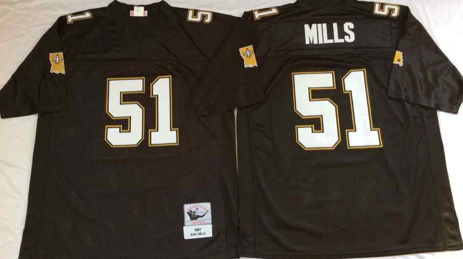 New Orleans Saints 51 Sam Mills 1987 Throwback Black Jersey