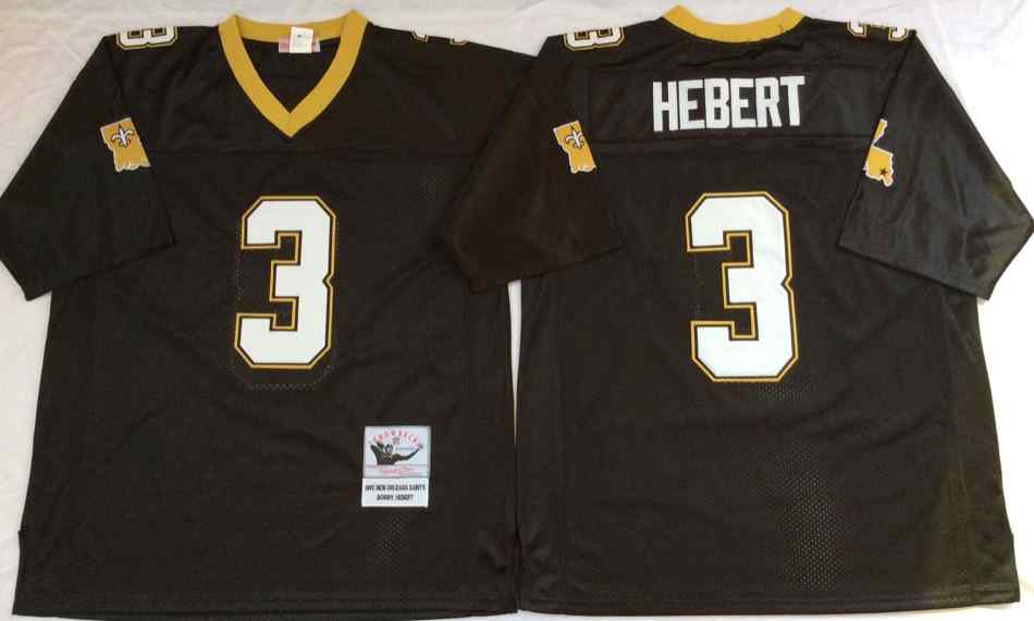 New Orleans Saints 3 Bobby Hebert Throwback Black Jersey