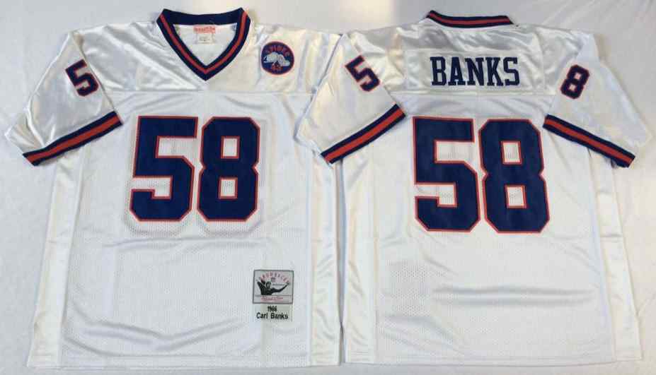 New York Giants 58 Carl Banks 1986 Throwback White Jersey