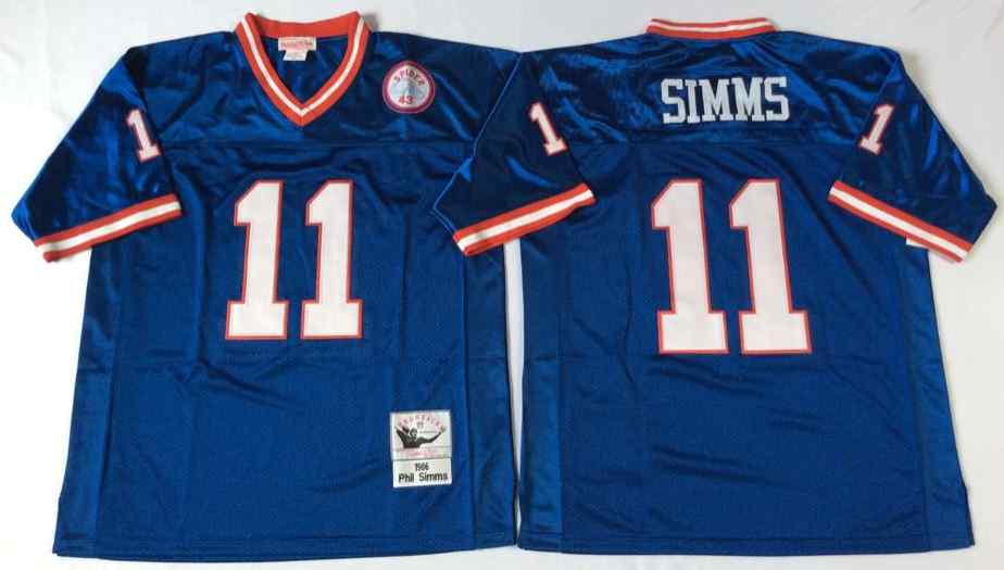 New York Giants 11 Phil Simms 1986 Throwback Blue Jersey