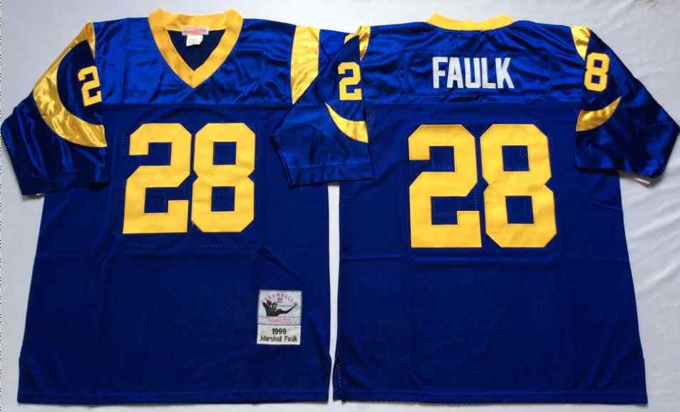 Rams 28 Marshall Faulk Throwback Blue Jersey