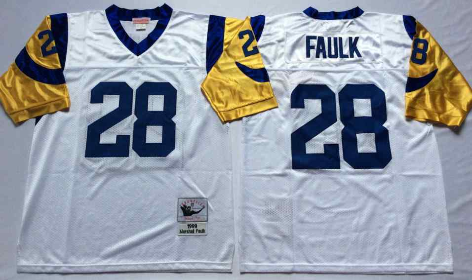 Rams 28 Marshall Faulk Throwback White Jersey