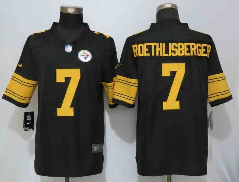 New Nike Pittsburgh Steelers 7 Roethlisberger Navy Black Color Rush Limited Jersey