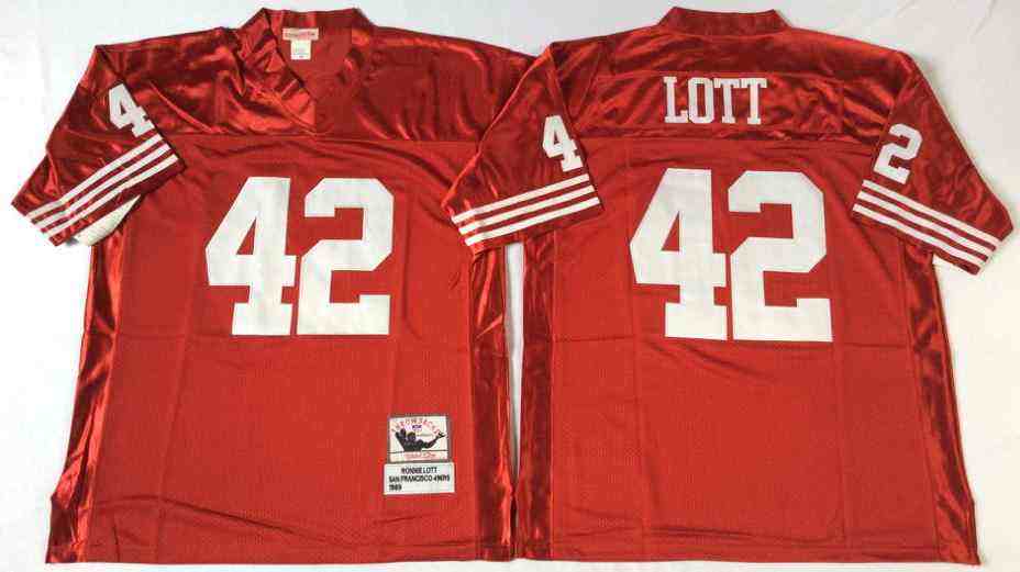San Francisco 49ers 42 Ronnie Lott Red Throwback Jersey