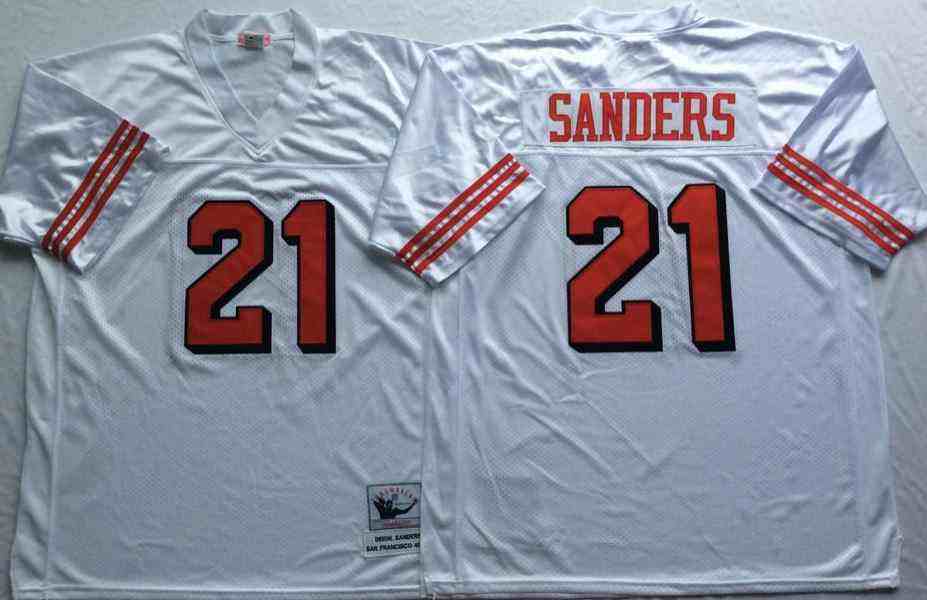 San Francisco 49ers 21 Deion Sanders 1994 Throwback White Jersey