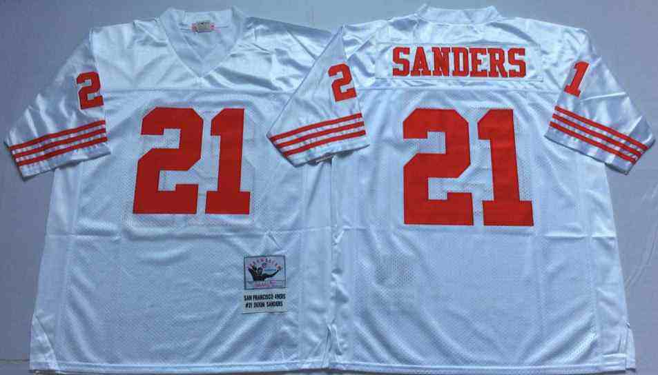 San Francisco 49ers 21 Deion Sanders Throwback White Jersey