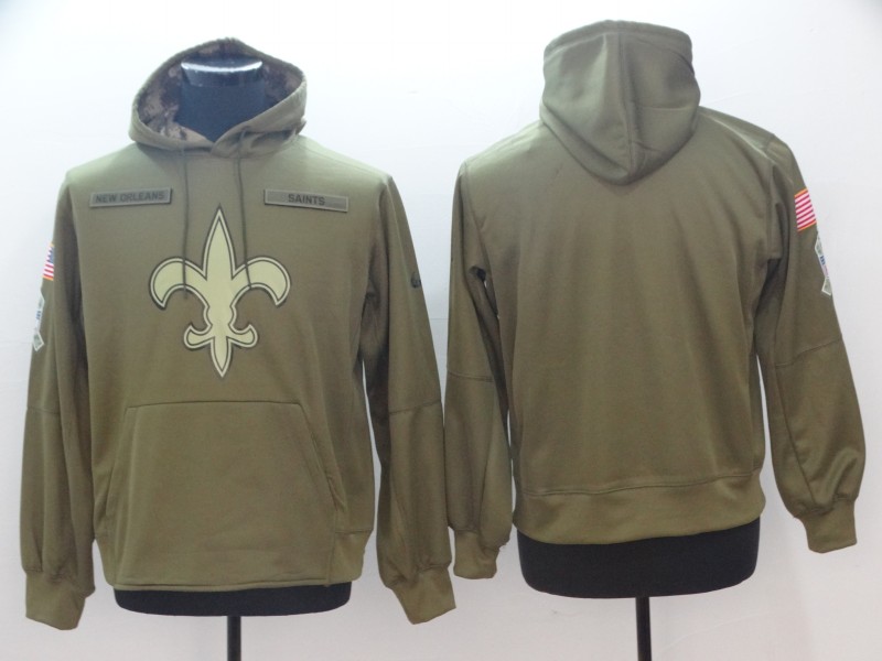 Men's New orleans saints  Olive Salute To Service Sideline Therma Performance Pullover Stitched NFL Hoodie