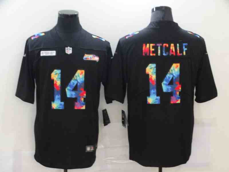 Nike Seahawks 14 DK Metcalf Black Vapor Untouchable Rainbow Limited Jersey