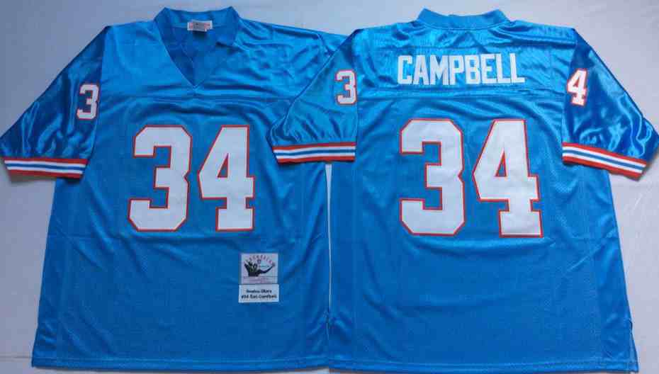 34 EARL CAMPBELL Houston Oilers NFL RB Blue M&N Throwback Jersey